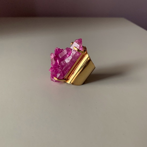 Dyed Crystal Cluster Cuff Ring - Picture 2 of 7